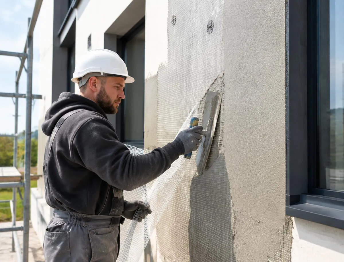 Professionnel sur un chantier de façade