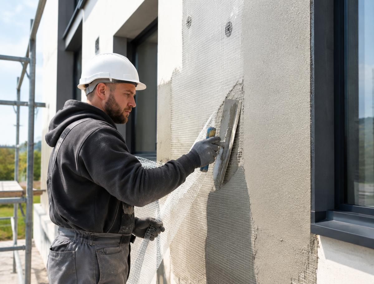 Professionnel sur un chantier de façade